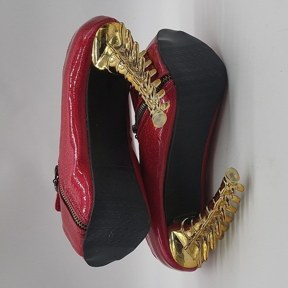 37- Show Story Skull Heel Pink Glitter Platform Heels Sz 10 Open Toe Studded - Picture 10 of 14